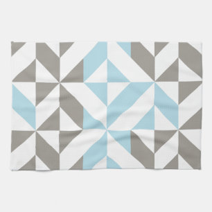 Blue and Silver Geometric ZigZag Tea Towel