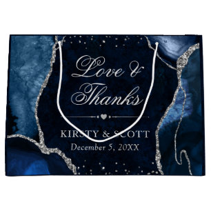 Blue and Silver Glitter Agate Wedding Large Gift Bag