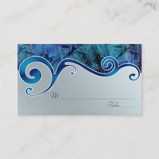 Blue and Silver Grey Wedding Place Cards (Front)