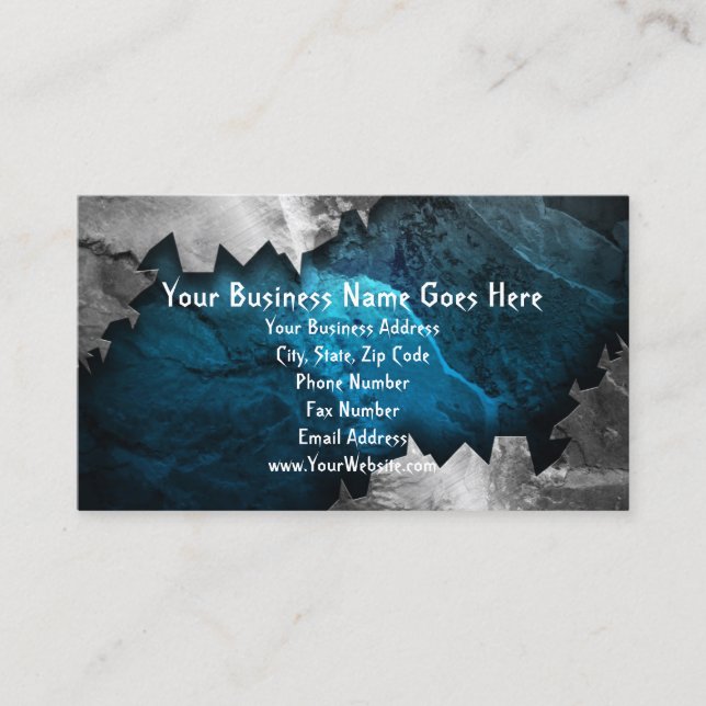 Blue and Silver Grunge Metal/Stone Music Band Rock Business Card (Front)