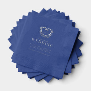 Blue and silver heart monogrammed wedding custom foil napkins