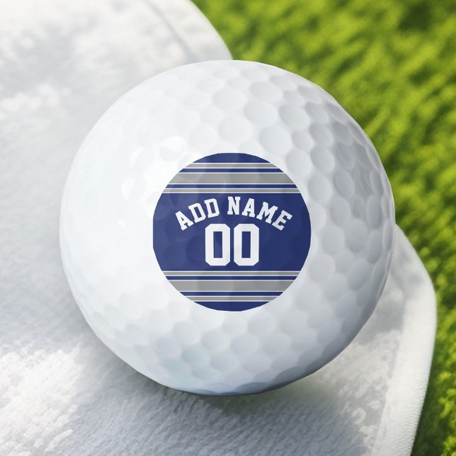 Blue and Silver Jersey Stripes Custom Name Number Golf Balls (Add Your Name to this Personalized Golf Ball)