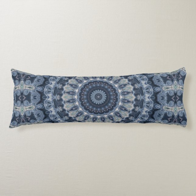 Blue and Silver Mandala Pattern Design Body Cushion (Front)