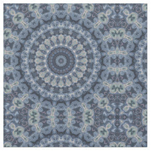 Blue and Silver Mandala Pattern Design Fabric