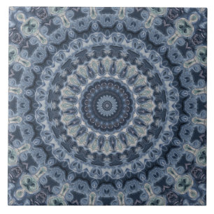 Blue and Silver Mandala Pattern Design Tile