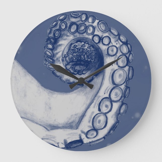 Blue and Silver Nautical Octopus Tentacle Clock (Front)