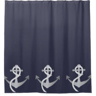 Blue and Silver Nautical Shower Curtain