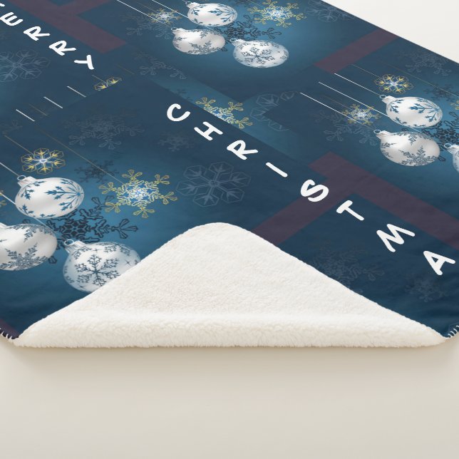Blue and Silver Ornament Merry Christmas Blanket (3/4)