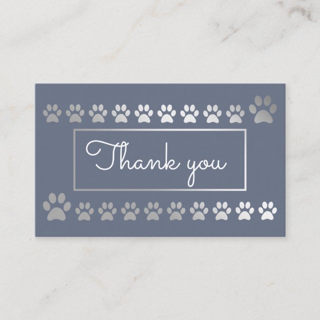Blue And SIlver Paw Print Pet Loyalty Card (Front)
