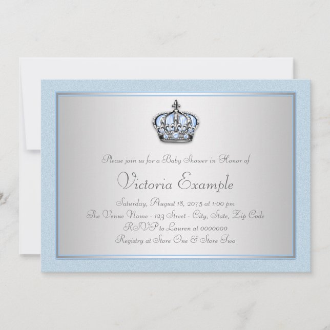 Blue and Silver Prince Baby Shower Invitation (Front)