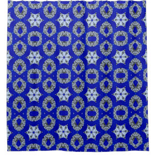 blue and silver psychedelic pattern shower curtain