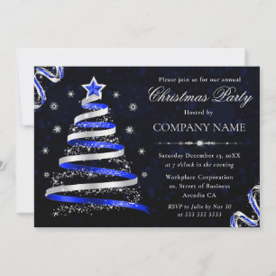 Blue and Silver Ribbon Tree Corporate Christmas Invitation