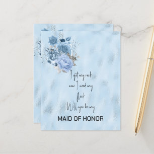 Blue and Silver Roses Will You Be My Maid of Honou