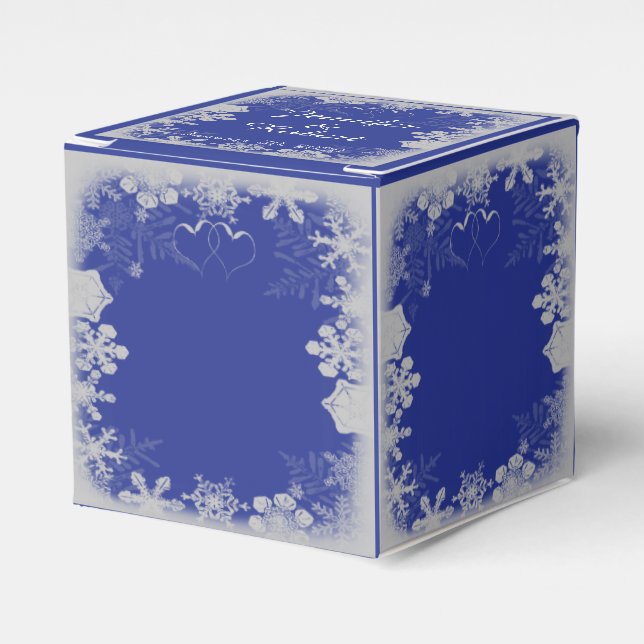 Blue and Silver Snowflake Wedding Favour Box (Front Side)