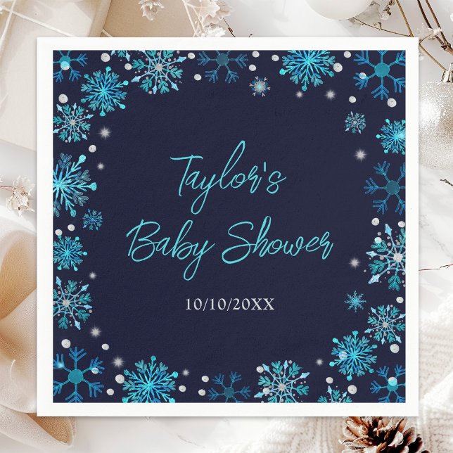 Blue and Silver Snowflakes Baby Shower Napkin (Creator Uploaded)