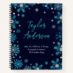 Blue and Silver Snowflakes Birth Stats Notebook
