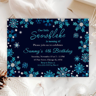 Blue and Silver Snowflakes Birthday Party Invitation