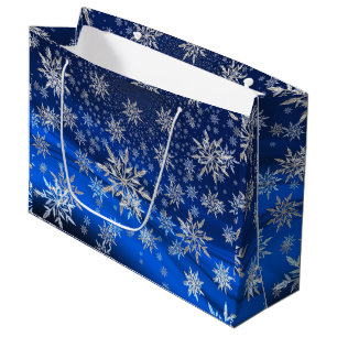 Blue and Silver Snowflakes Christmas Large Gift Bag