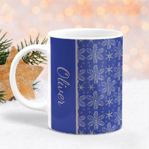 Blue and Silver Snowflakes Christmas Mug with Name