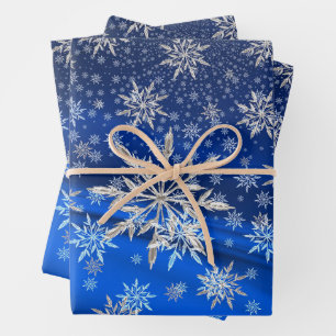 Blue and Silver Snowflakes Christmas  Wrapping Paper Sheet