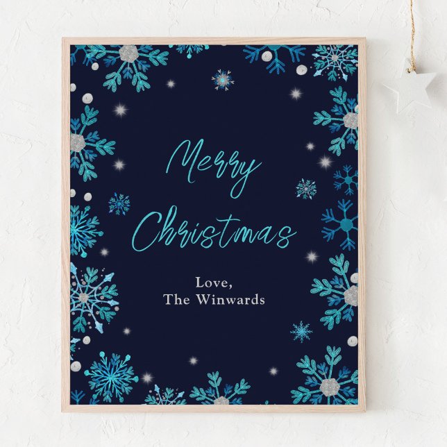 Blue and Silver Snowflakes Merry Christmas Poster (Creator Uploaded)