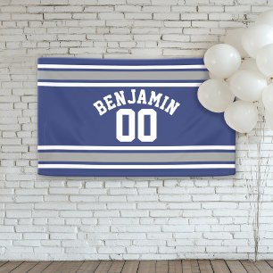 Blue and Silver Sports Jersey Custom Name Number Banner