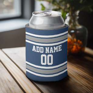 Blue and Silver Sports Jersey Custom Name Number Can Cooler