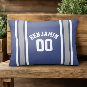 Blue and Silver Sports Jersey Custom Name Number Decorative Cushion