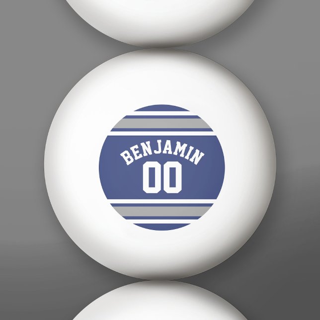 Blue and Silver Sports Jersey Custom Name Number Ping Pong Ball (Custom Ping Pong Balls)
