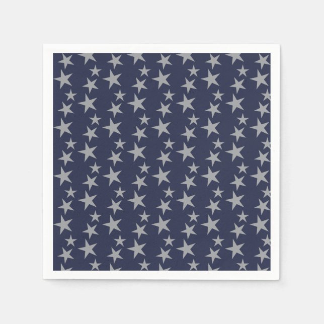 Blue and Silver Stars Paper Napkin (Front)