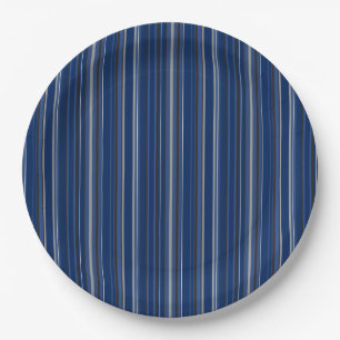 Blue and Silver Striped 9" Paper Plates