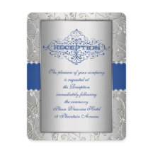 Blue and Silver Swirl Wedding Reception Card