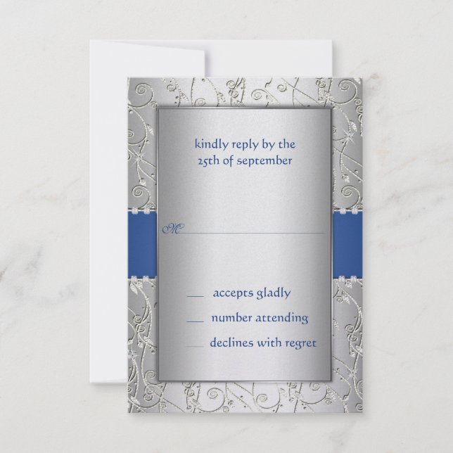 Blue and Silver Swirl Wedding RSVP (Front)