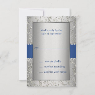 Blue and Silver Swirl Wedding RSVP Card