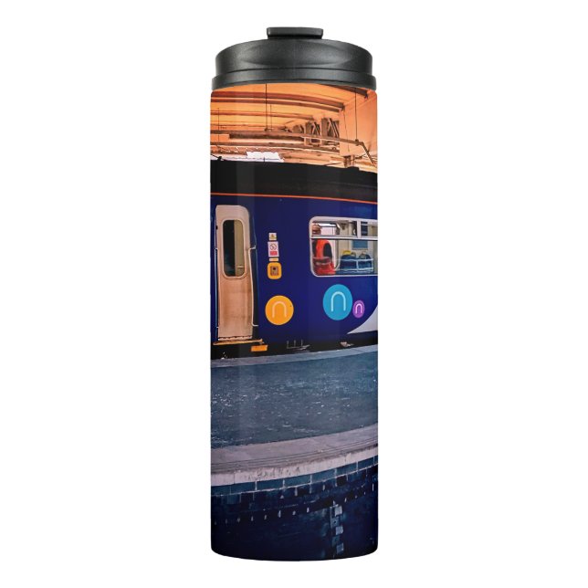 Blue and silver thermal tumbler (Front)