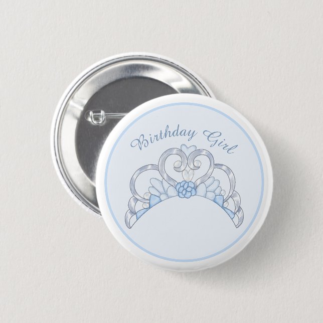Blue and Silver Tiara Birthday Girl Pin (Front & Back)