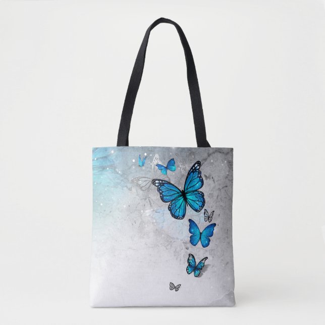 Blue and Silver Watercolor Butterflies Tote Bag (Front)