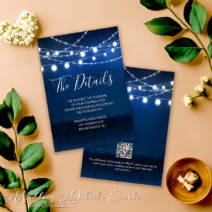 Blue and Silver Wedding Details Card with QR Code
