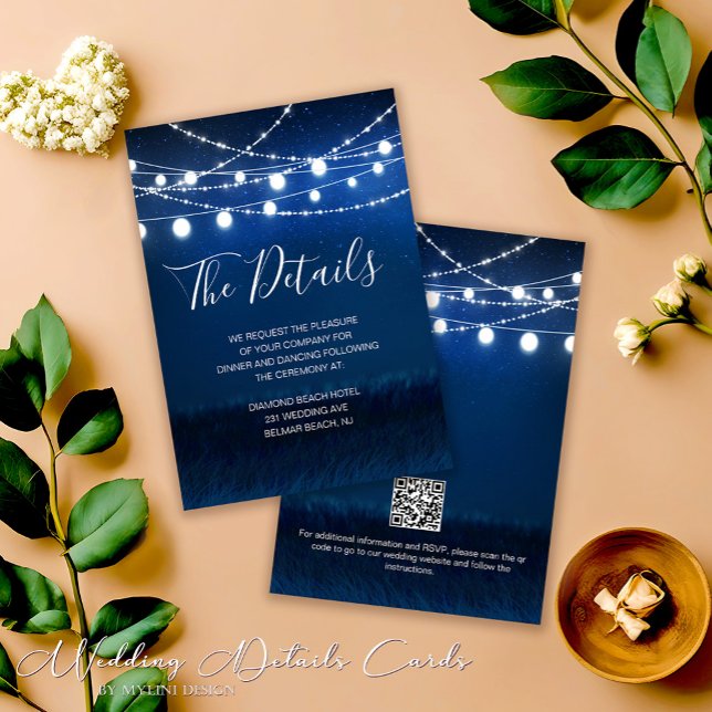 Blue and Silver Wedding Details Card with QR Code (Creator Uploaded)