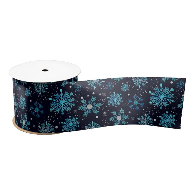 Blue and Silver Winter Snowflakes Pattern Satin Ribbon (Spool)
