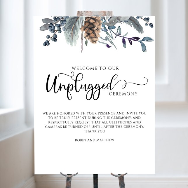 Blue and Slate Floral, Unplugged Ceremony Sign (Creator Uploaded)