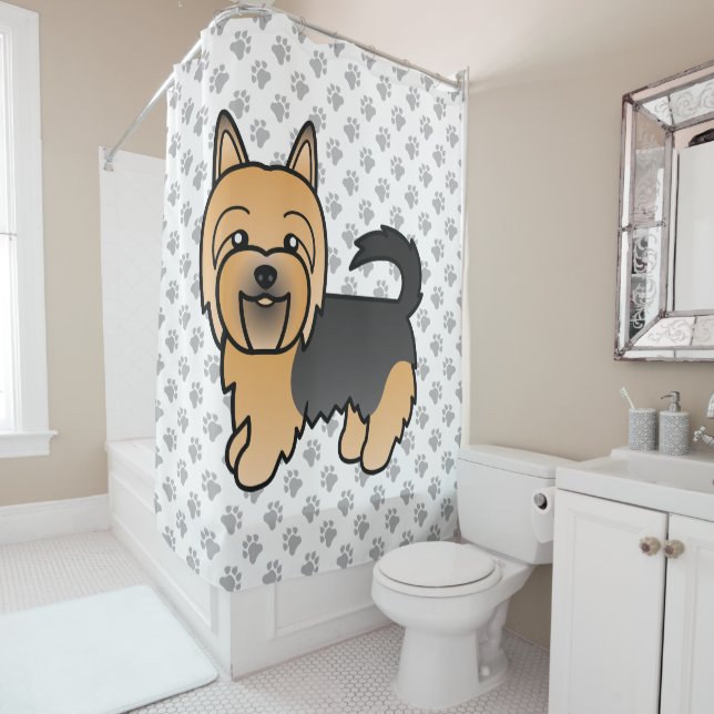 Blue And Tan Australian Terrier Cute Cartoon Dog Shower Curtain (In Situ)