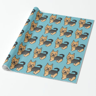 Blue And Tan Cartoon Australian Terrier Wrapping Paper