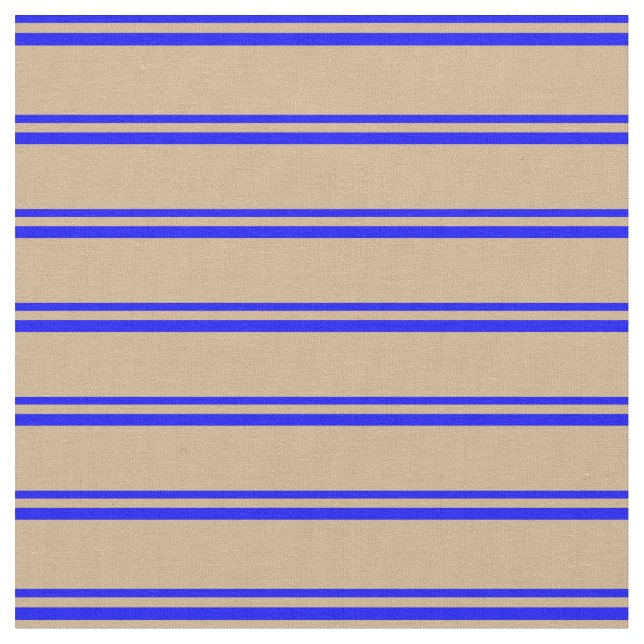 Blue and Tan Coloured Lines Pattern Fabric (Close Up)