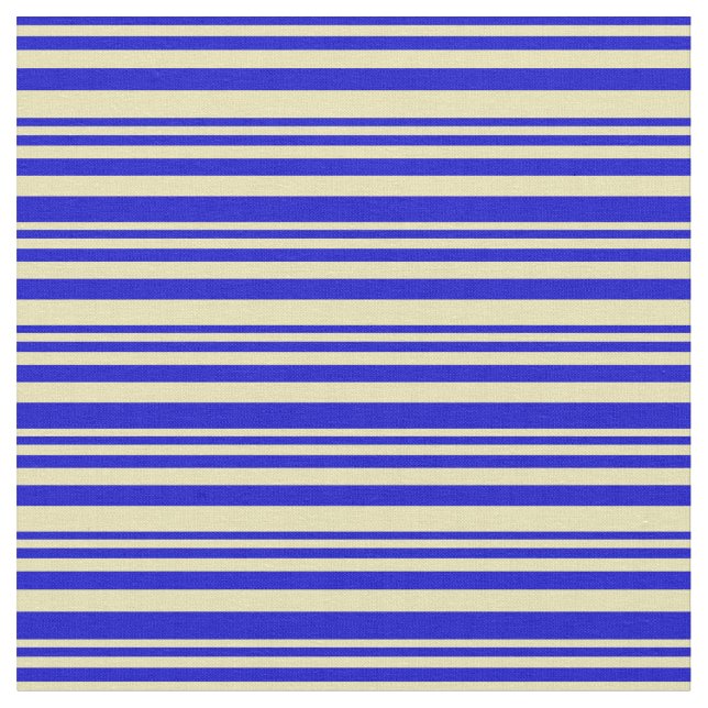 Blue and Tan Coloured Stripes/Lines Pattern Fabric (Close Up)
