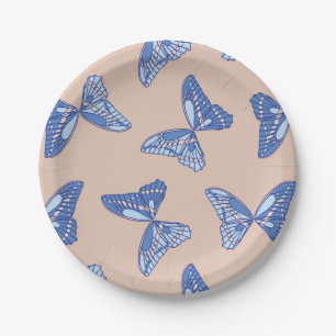 Blue and Tan Cottagecore Butterflies Paper Plate