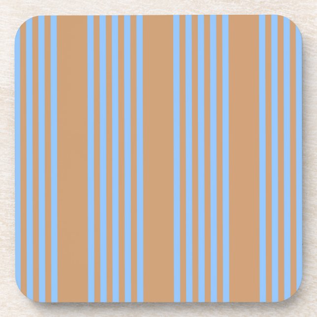 Blue and tan five stripe pattern coaster (Front)