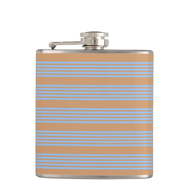 Blue and tan five stripe pattern hip flask (Front)