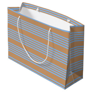 Blue and tan five stripe pattern large gift bag