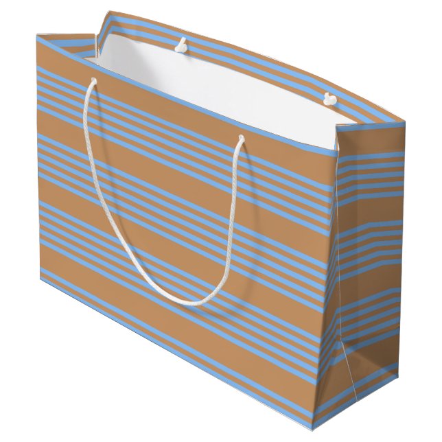 Blue and tan five stripe pattern large gift bag (Back Angled)